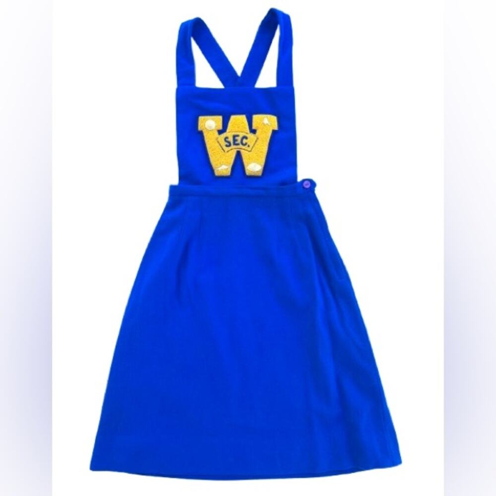 Vintage 1950's Blue Wool Pinafore Dress Cheerleading Uniform Varsity Letter XS